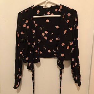 Brandy Melville Long Sleeve Tie Floral Top